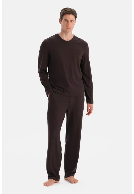 Дълга пижама - Тъмнокафяв