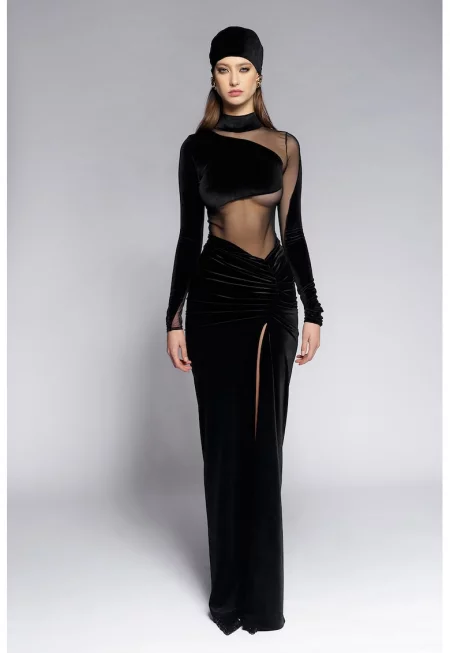 Дълга пола с лицева цепка - Черен