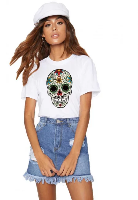 Дамска бяла тениска - Sugar Skull Colorful