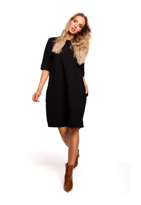 Дамска рокля - С ръкав - Памук - Еластан - Military green