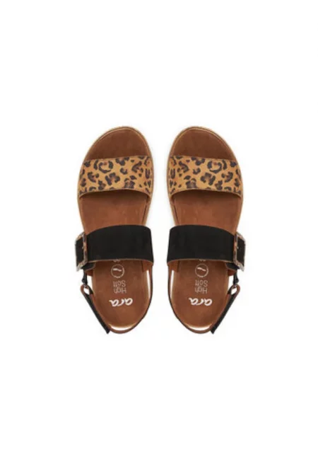 Дамски сандали - 12-21003-17 -  Естествена кожа - 36 EU - Кафяв/Черен