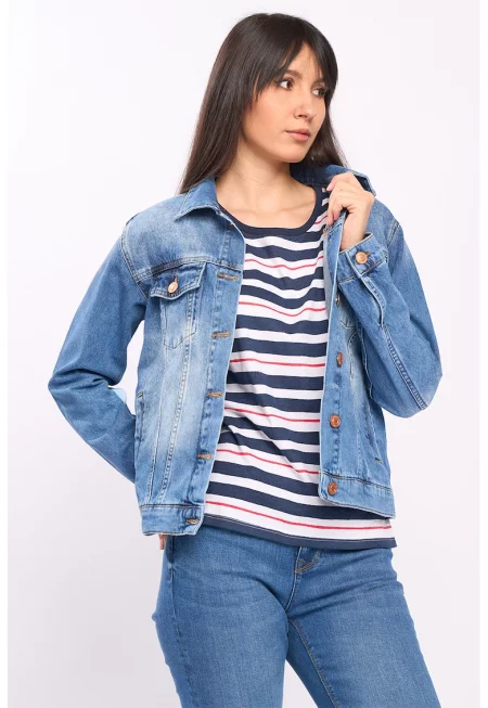 Дамско средно дебело дънково яке  синьо