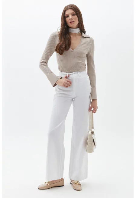 Дънки с висока талия - Бял