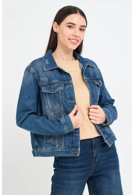 Дънково яке с джобове - Тъмносин