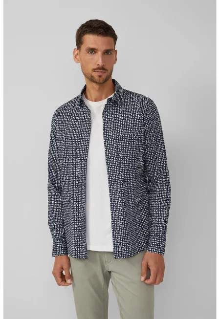 Десенирана риза с джоб на гърдите - Тъмносин/Бял