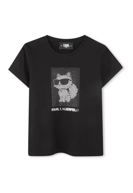 Детска тениска Karl Lagerfeld за момичета - Органичен памук/Модал - Черна