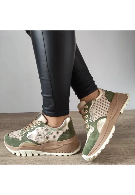 Ежедневни дамски обувки  70829 G2080-01146 Бежов + маслинен велур - 37 - бежов + маслинен велур