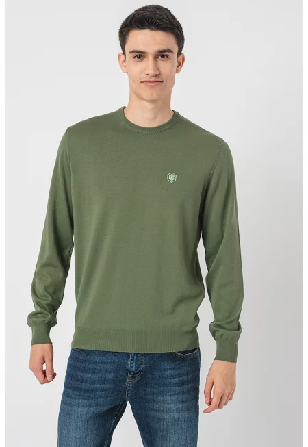 Фино плетен пуловер с овално деколте - Папратово зелено