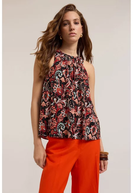 Флорална блуза - Червен/Черен/Син