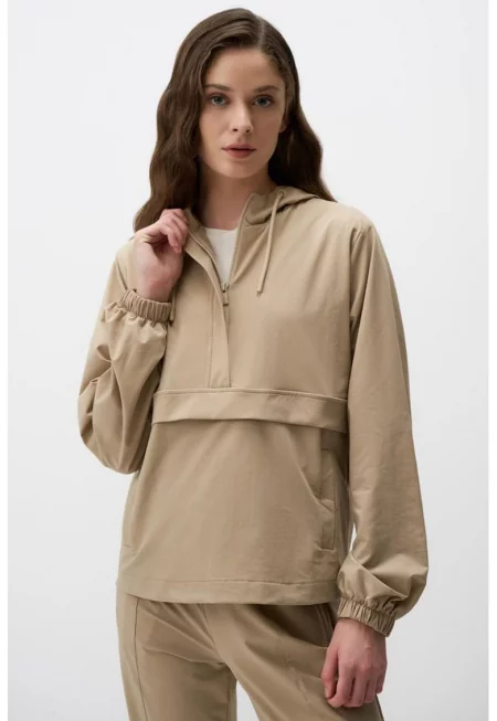 Худи с къс цип - Бежов