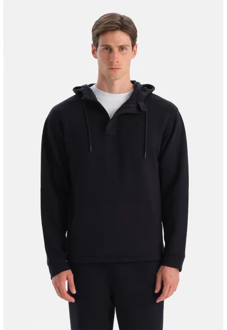 Худи с къс цип - Черен