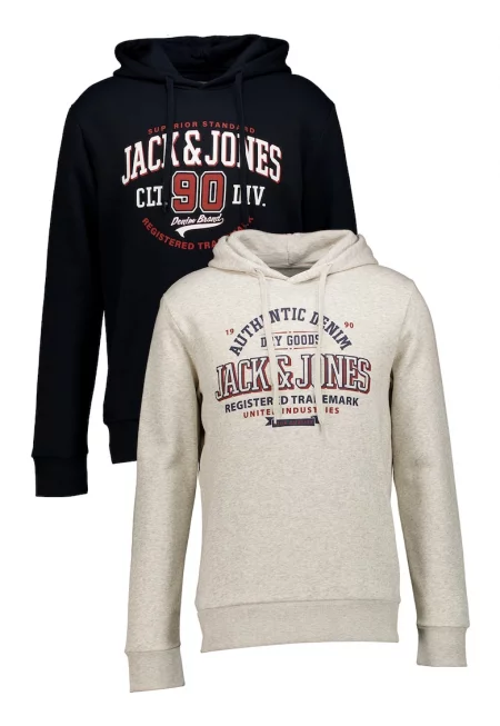 Худи с памук с лого - 2 броя - Бледочервен/Мръснобял/Тъмносин