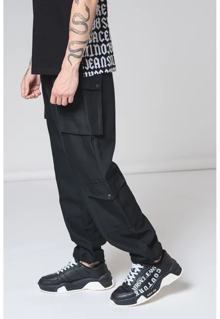 Карго панталон с лого - Бял/Черен