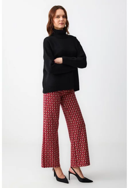 Кариран панталон с широк крачол - Бордо/Слонова кост/Лавандула