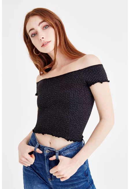 Къс бляскав топ - Черен