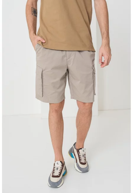 Къс карго панталон с еластична талия - Светло кафяво