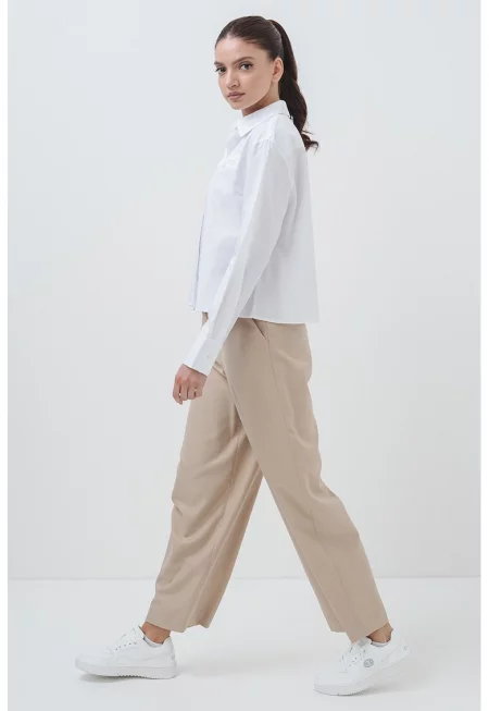 Къса риза с памук - Бял