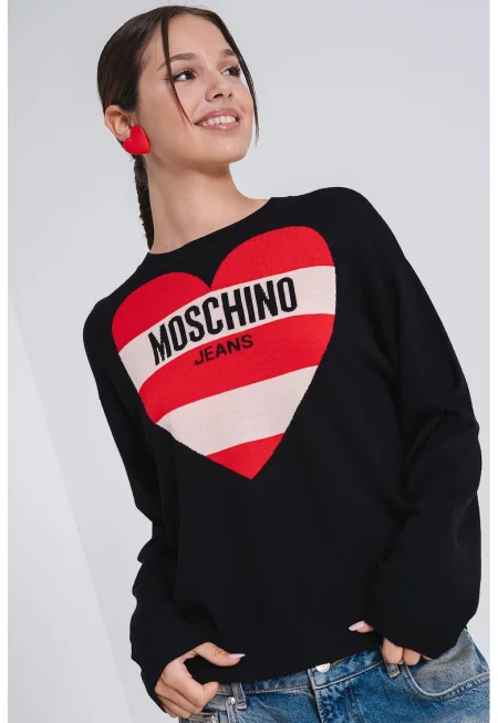 Кашмирен пуловер с лого - Червен/Черен