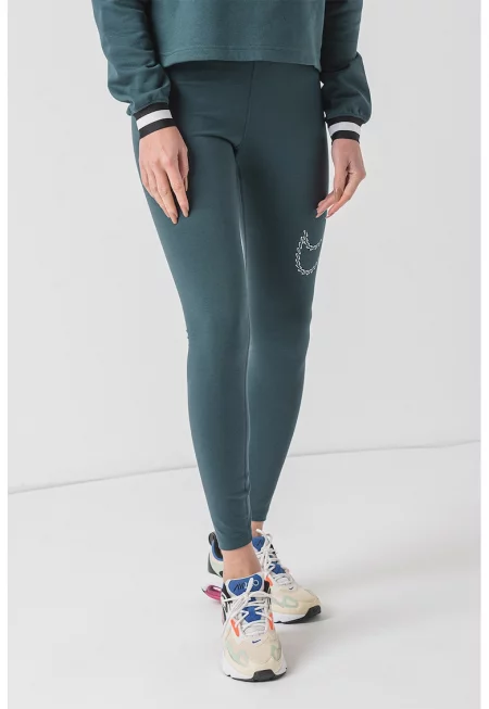 Клин с висока талия и лого - Петролно синьо