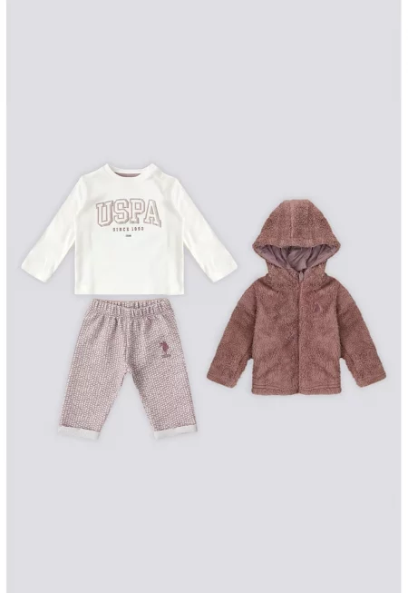 Комплект с шарки - 3 части - Бял/Прашно розово