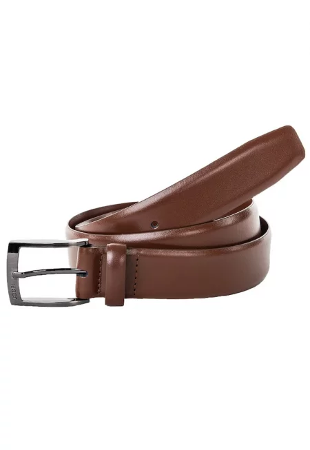 Кожен колан с метална тока - Кафяв