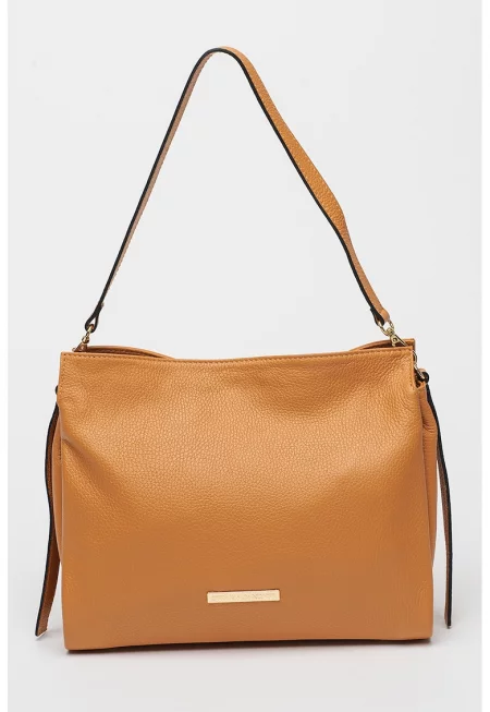Кожена чанта през рамо с отделяща се презрамка - Карамел