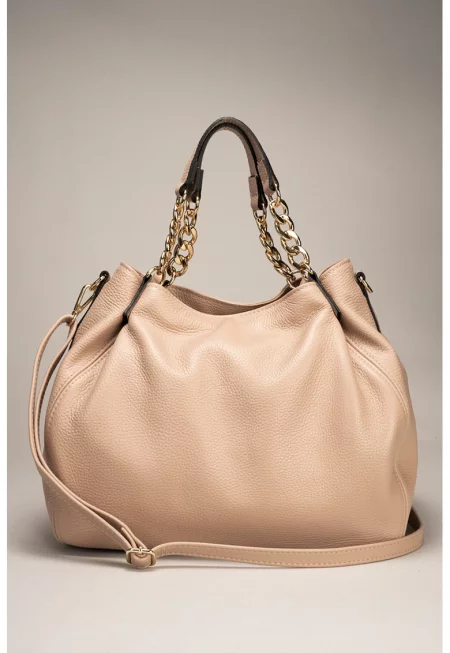 Кожена чанта за рамо - Бежов