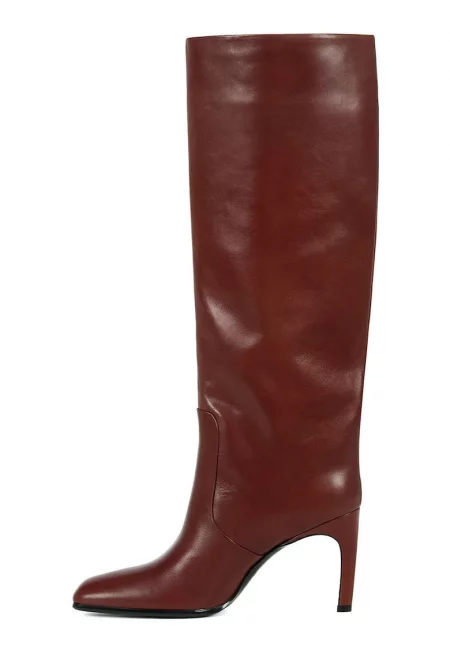 Кожени ботуши с ток - Канелено кафяво