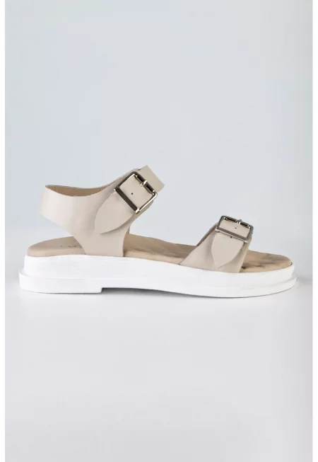 Кожени сандали - Бежов/Бял