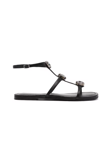 Кожени сандали с каишка с тока - Черен