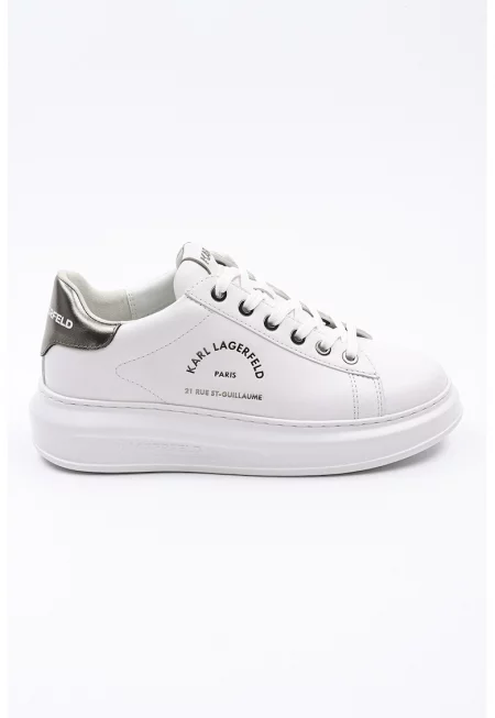 Кожени спортни обувки с лого - Бял/Сребрист