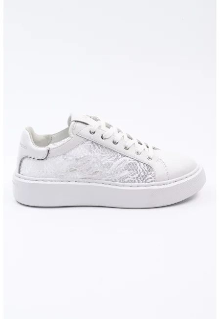 Кожени спортни обувки с мрежа - Бял