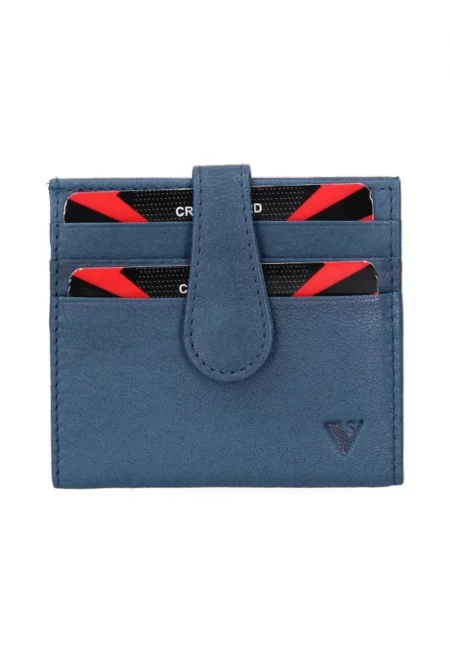 Кожено портмоне с двойно прегъване - Прашно синьо