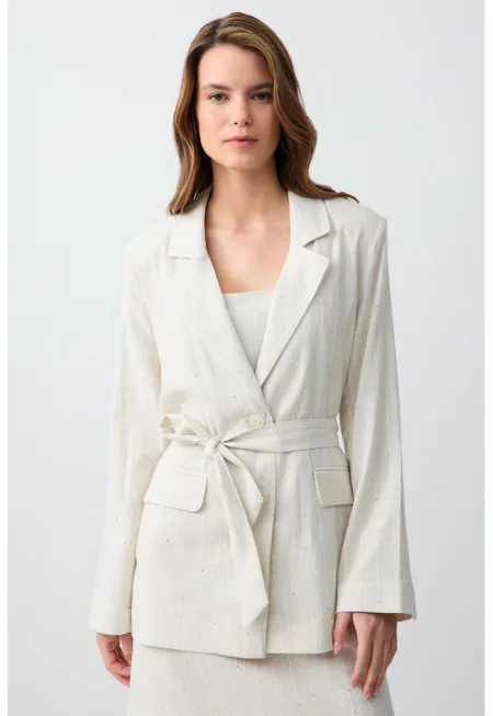 Ленено яке с раздвоен ревер - Светло сив