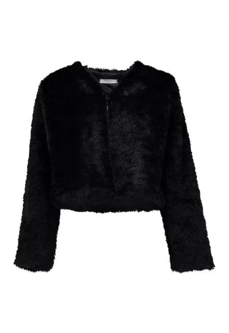 Мъхесто зимно яке - Черен