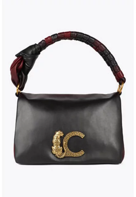 Малка чанта за рамо с капаче - Коняк кафяв/Черен