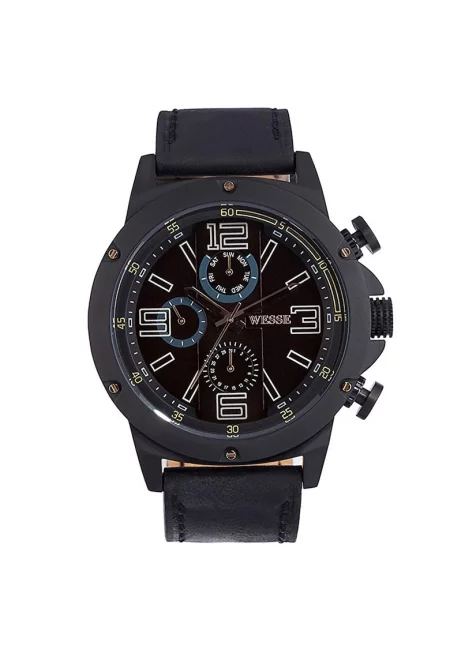 Мъжки часовник  кварцов механизъм - водоустойчивост 5 ATM - черен - кожена каишка