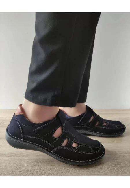 Мъжки ежедневни обувки  9543 42-2 - перфорирани - Тъмносин набук - Син