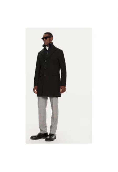 Мъжко палто -  304237560 - Вълна/Полиестер - Черно
