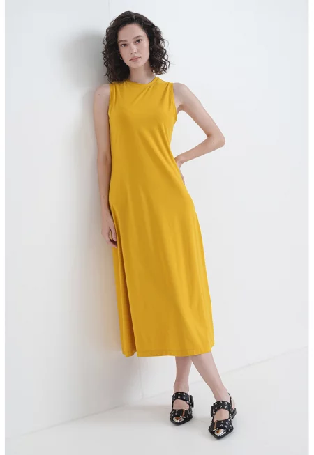 Миди рокля без ръкави - Шафраново жълто