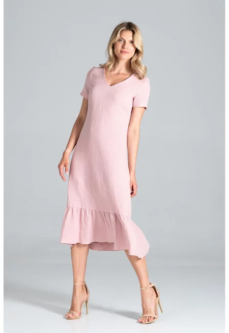 Миди рокля -  волани - розово - муселин - памук