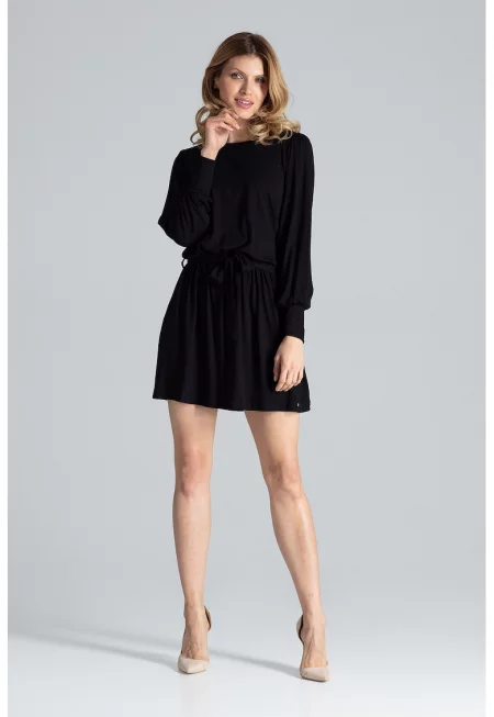 Мини рокля  дълъг ръкав - черна - вискоза