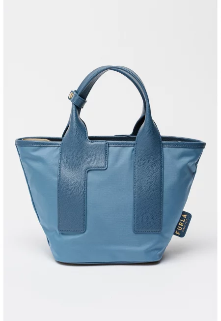 Мини шопинг чанта Piuma с кожа - Син/Зелени аспержи