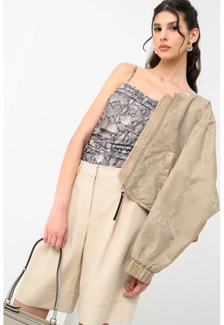 Набран топ с тънки презрамки - Сив/Сиво-кафяв