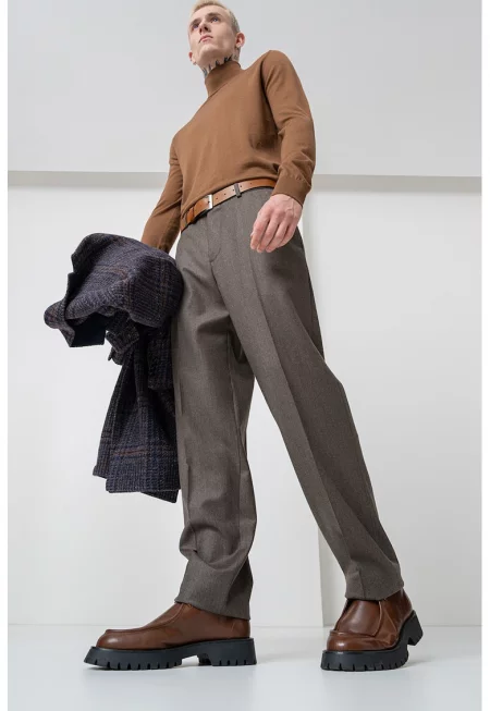 Официален панталон с вълна - Тъмнокафяв