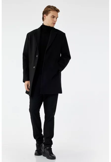 Палто с джобове встрани - Черен