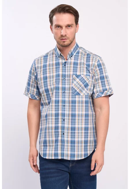 Памучна риза с къси ръкави и класическа яка