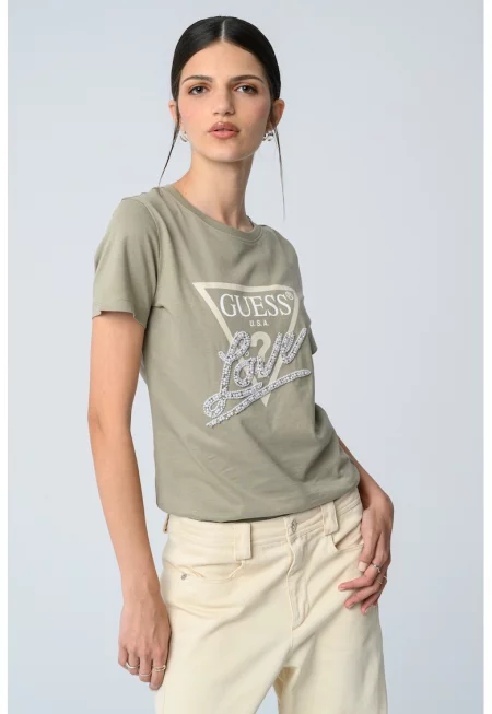 Памучна тениска с лого и мъниста