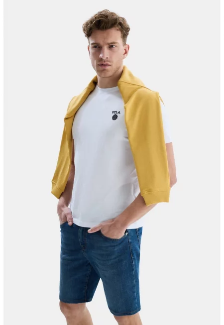 Памучна тениска с овално деколте - Бял