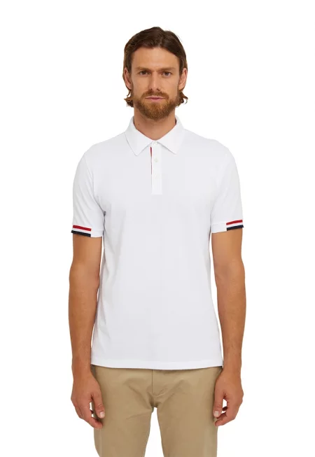 Памучна тениска с яка и странични цепки - Бял